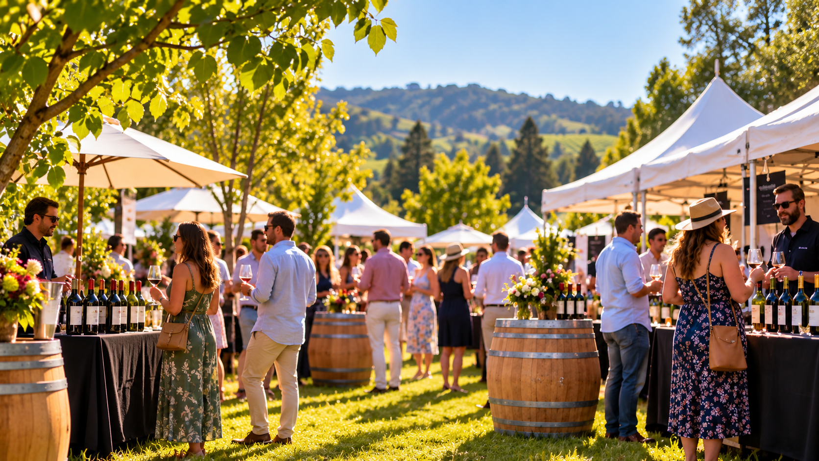 People at tents/booths for a wine festival