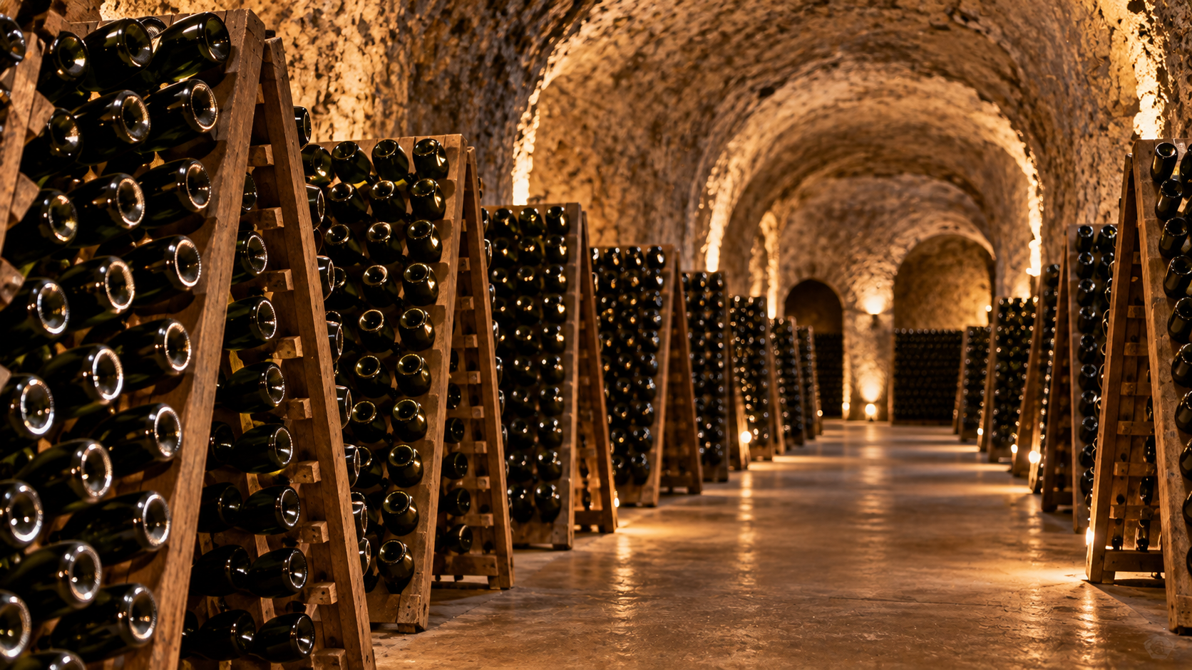 Champagne cave with riddling racks